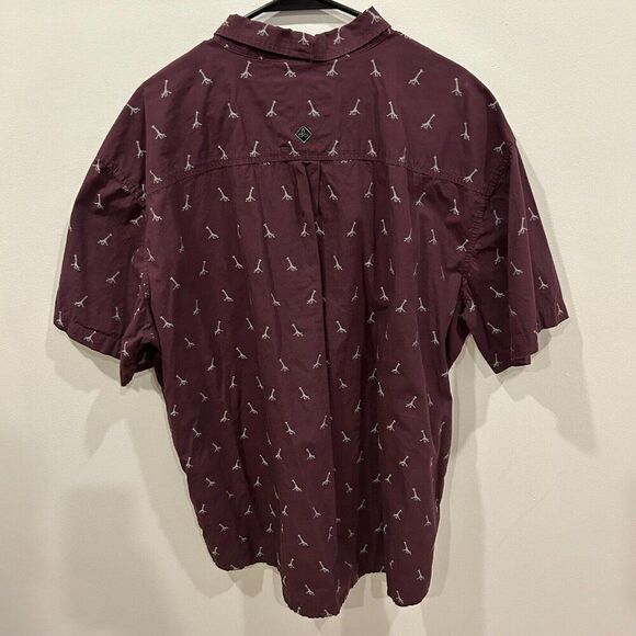 PRANA Men's XXL Short Sleeve Maroon Giraffe Embroidered 100% Organic Cotton - Picture 4 of 8